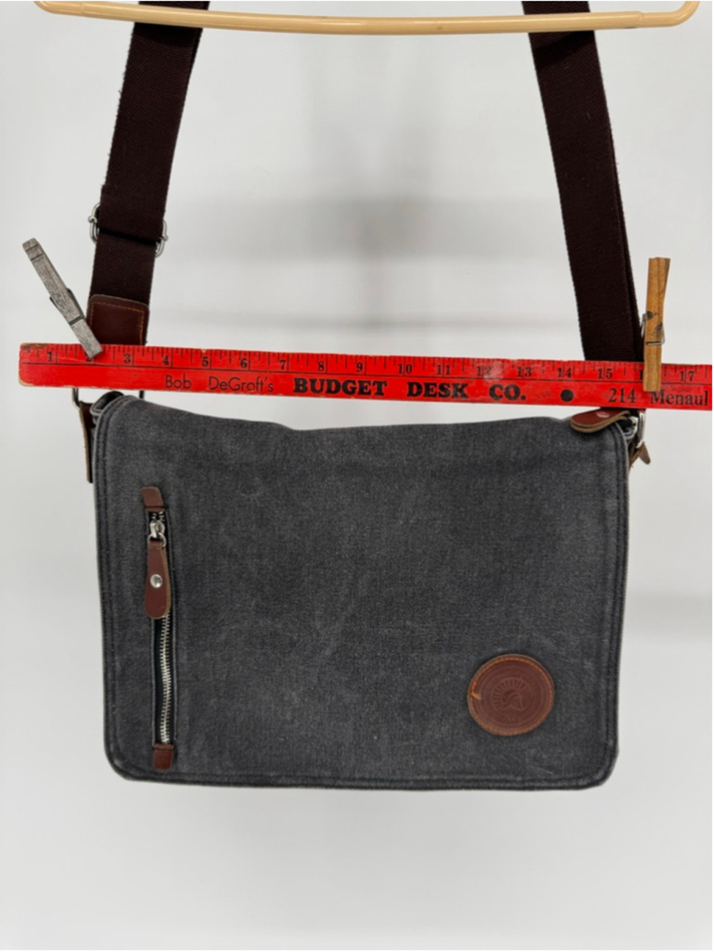 Augur Strauss & Co Gray Messenger Bag One Size with Brown Accents - Picture 12 of 14